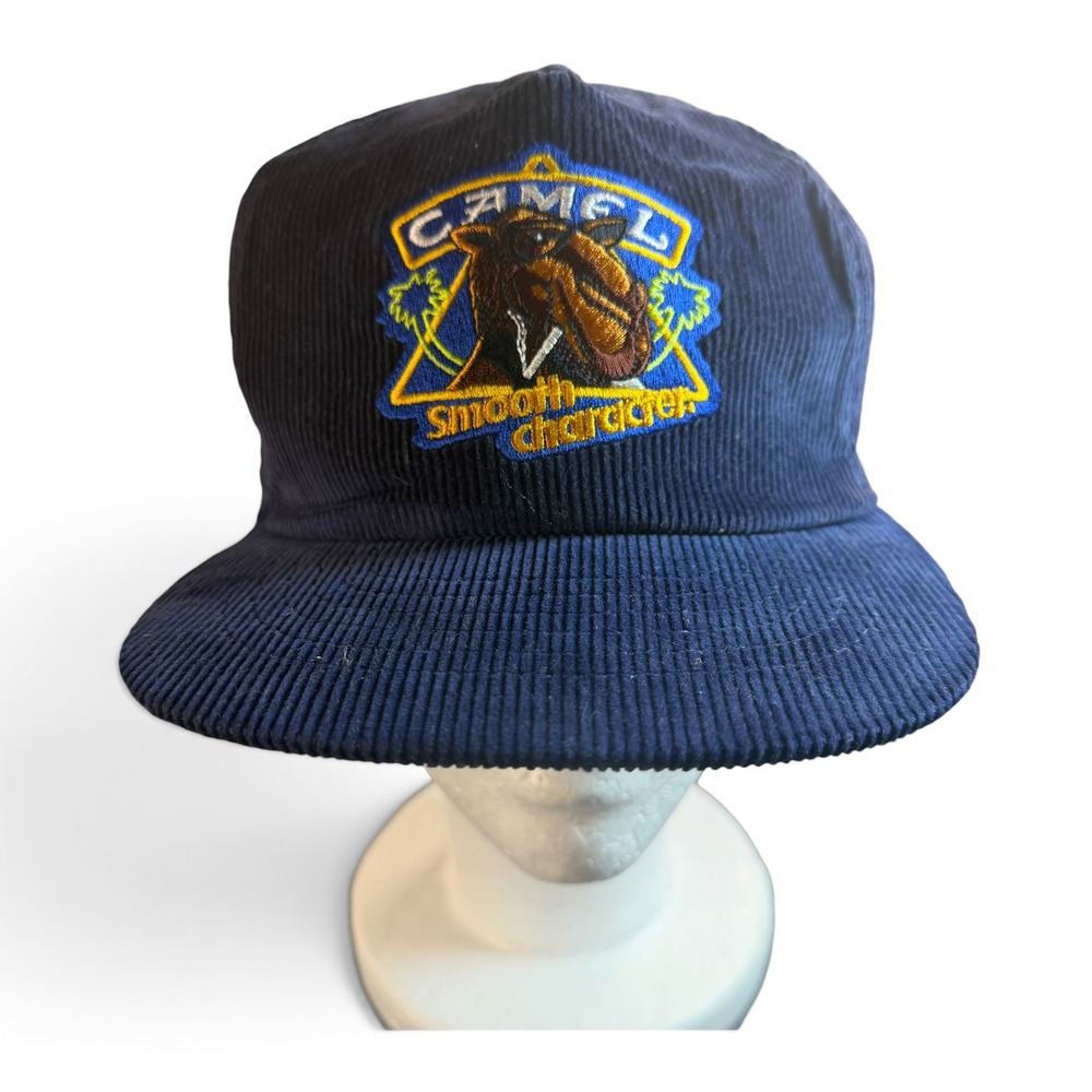 Vintage Camel Smooth Character Navy Blue Corduroy Snapback Hat Joe Camel 90s Cap